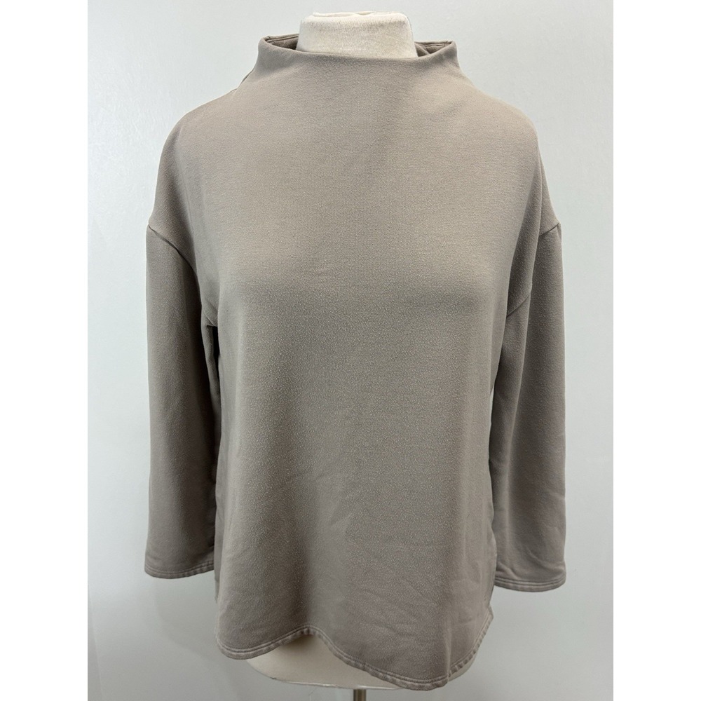 Free Fly Sweater Women M Gray Taupe Performance Bamboo Thermal Fleece Mockneck